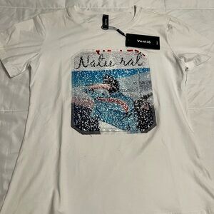 White Flip Sequin Graphic Italian T-Shirt